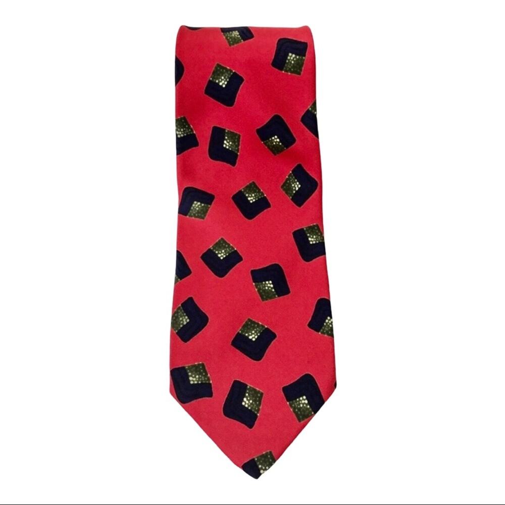 Robert Talbott Silk Red & Navy Tie Hand Sewn Diamond Design